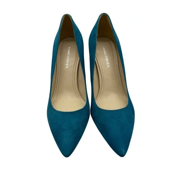 Marc Fisher Viviene Turquoise Suede Leather Pointed Toe Block Heels Women 6.5M - Picture 3 of 10